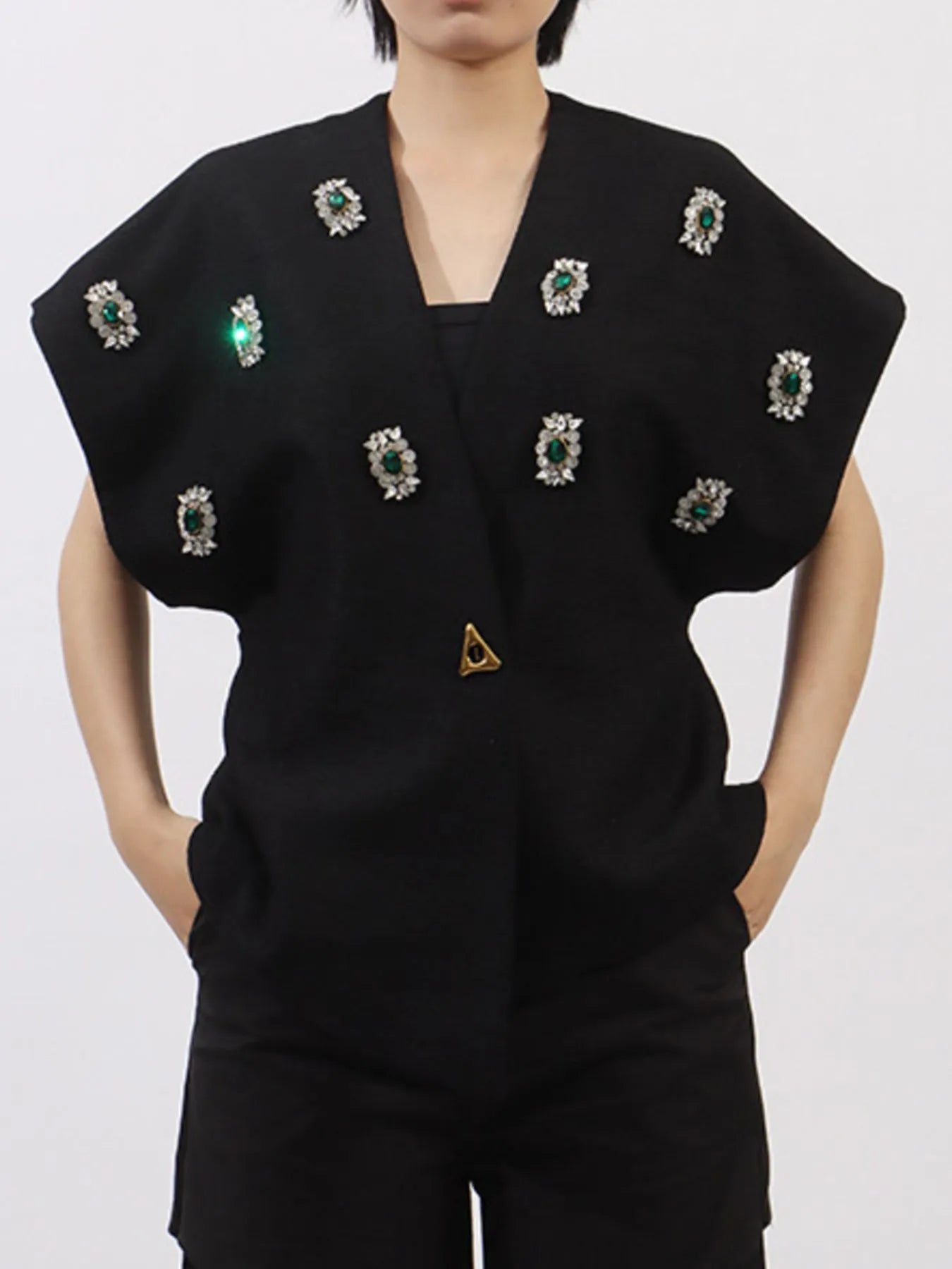 Plus Size Rhinestone Relaxed Fit Vest Coat