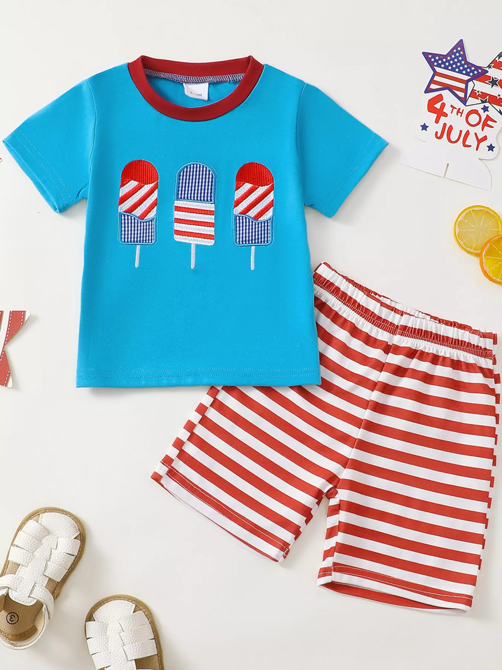 Children's Patriotic American Flag T-shirt and Shorts Set