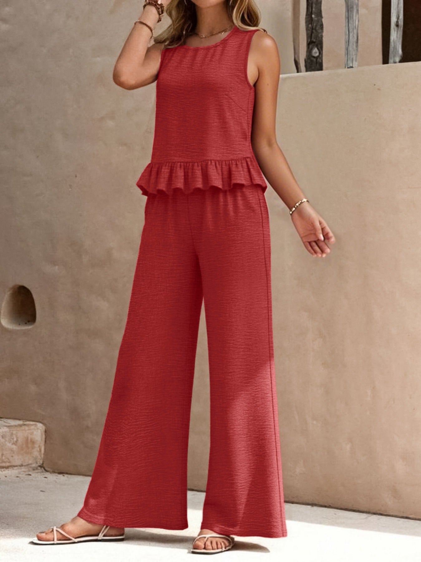 Ruffle Hem Tank and Pants Set