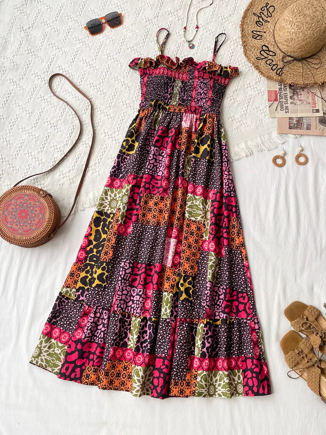 Smocked Leopard Cami Dress