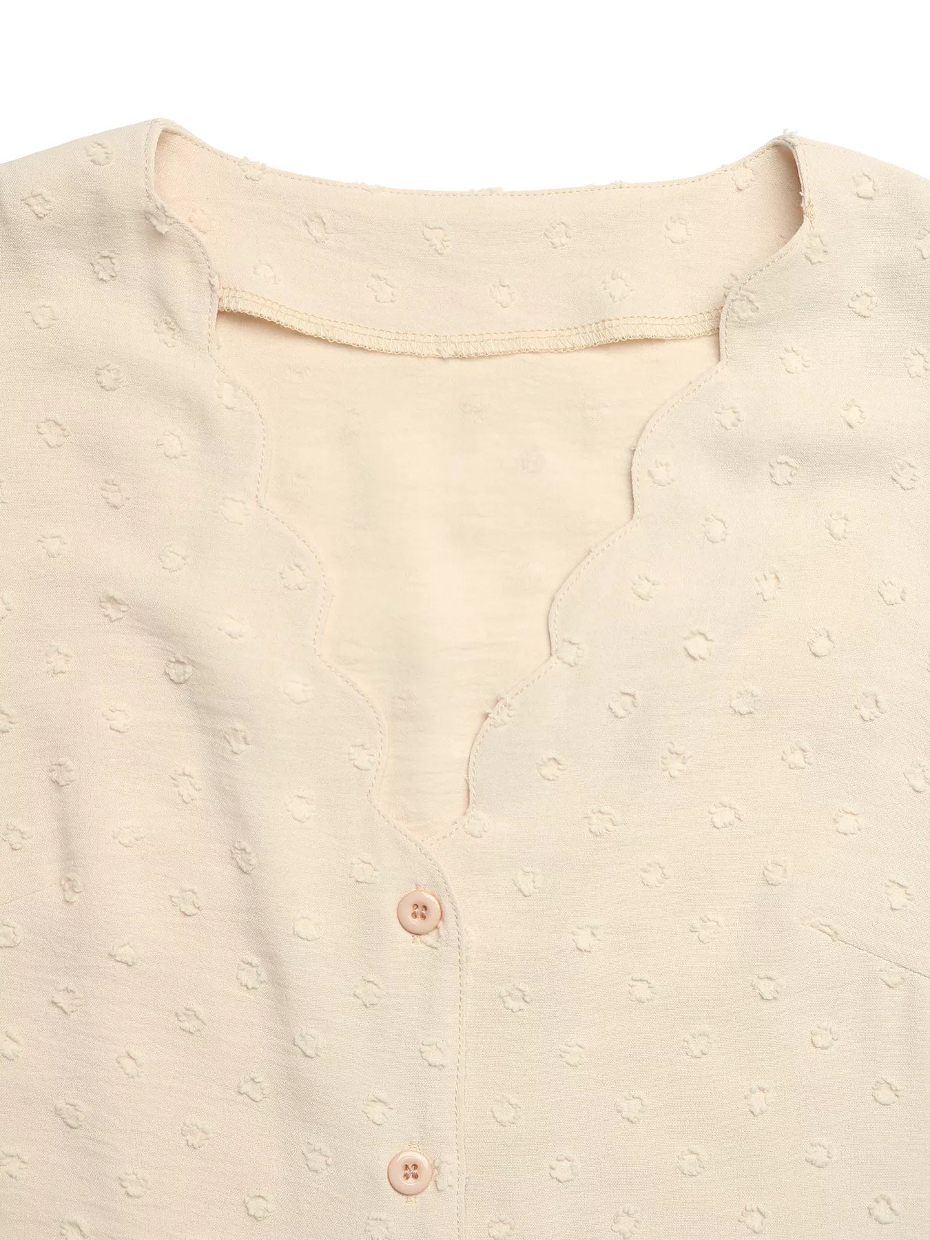 Swiss Dot Ruffled Button-Down Shirt