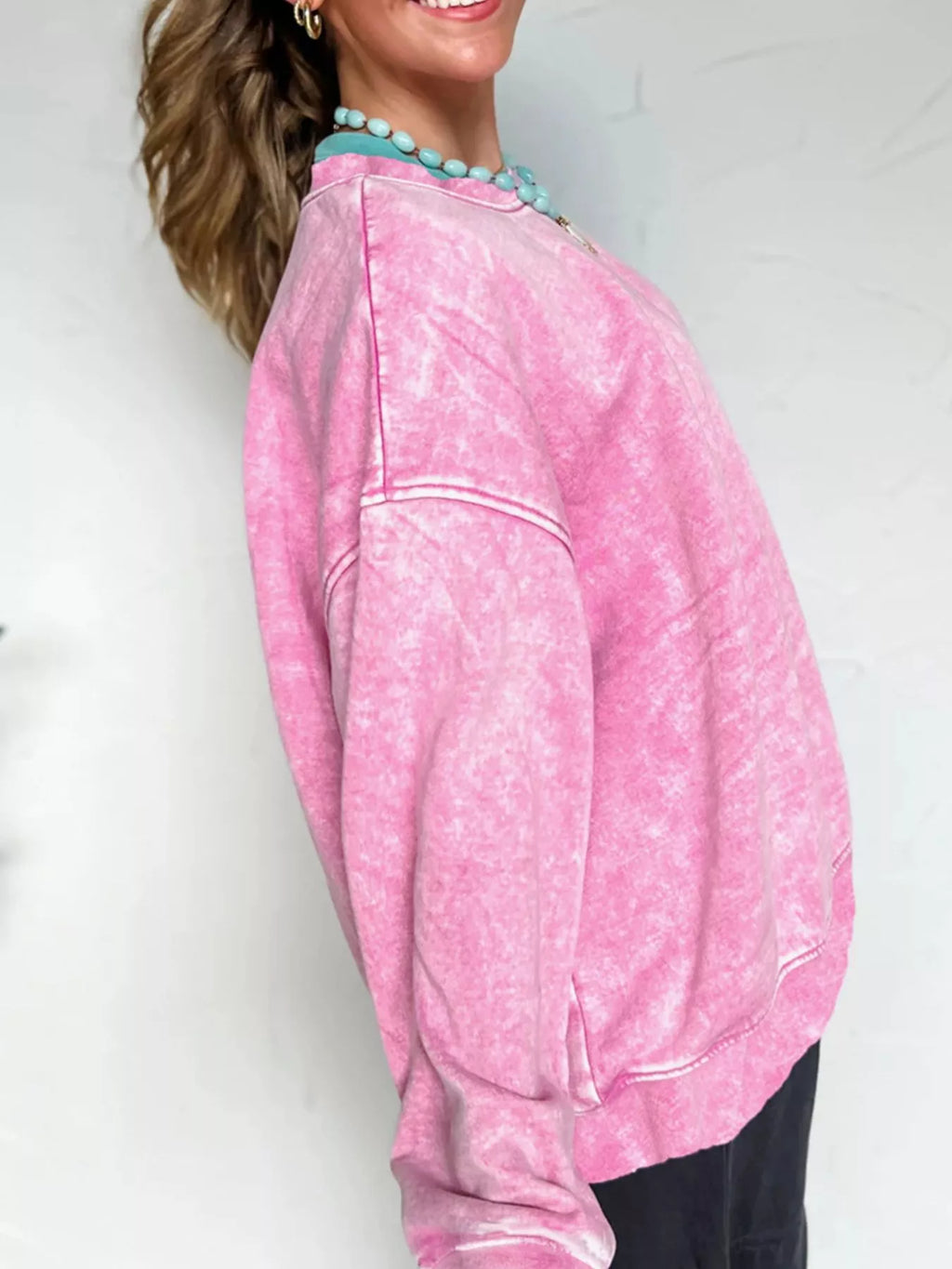 Mineral Wash Crossed Crew Neck Drop Shoulder Loose Sweatshirt