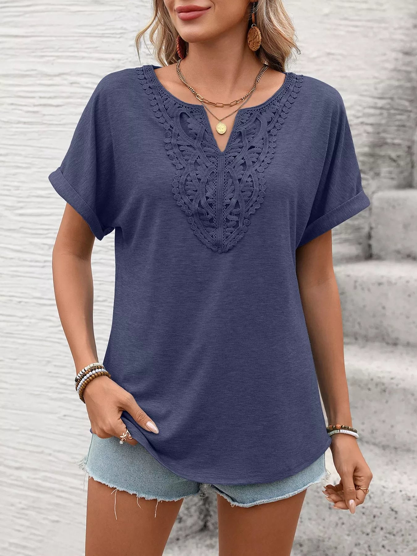 Lace Trim Short Sleeve T-Shirt