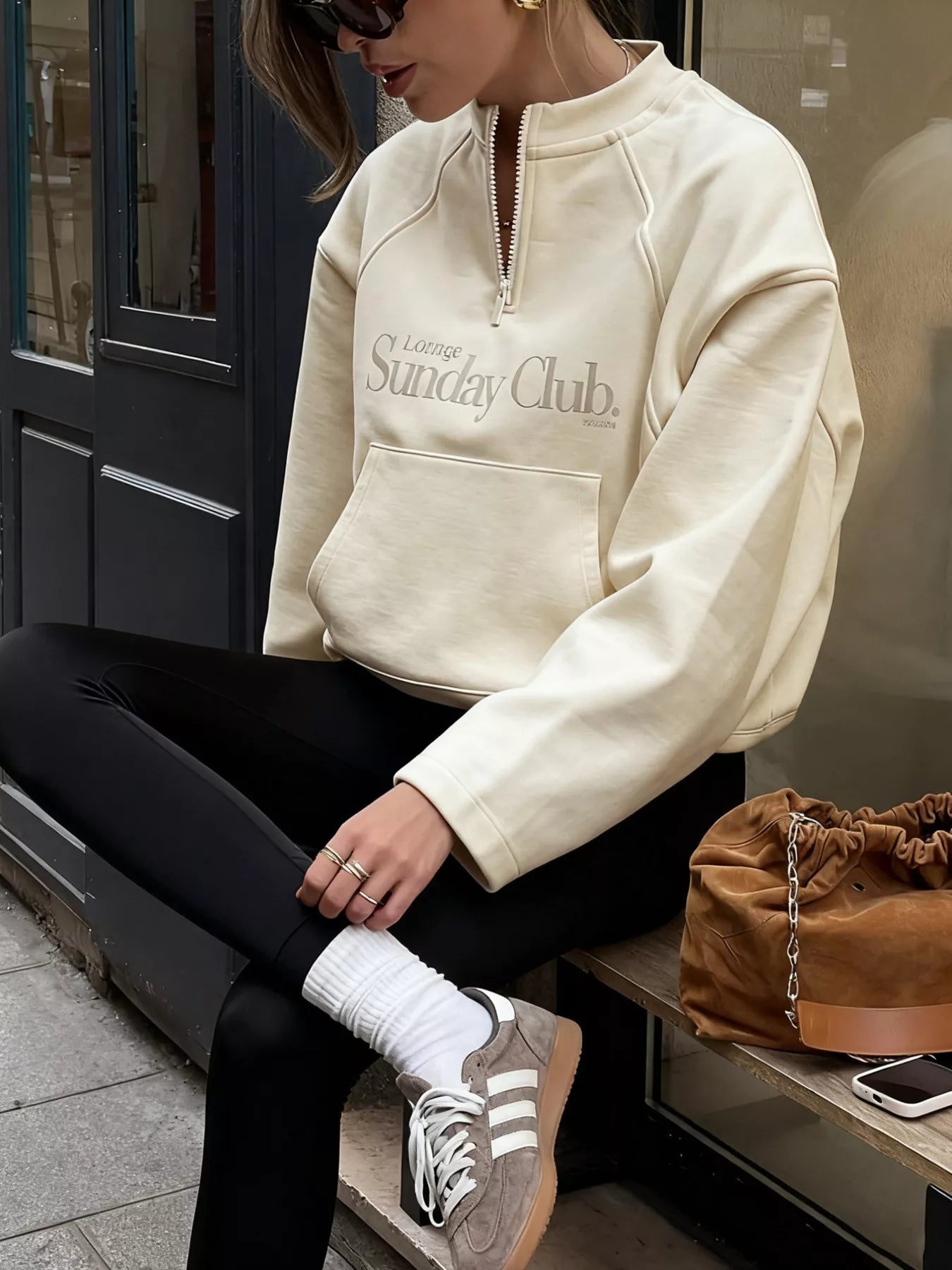 Quarter Zip Raglan Sleeve Sweatshirt
