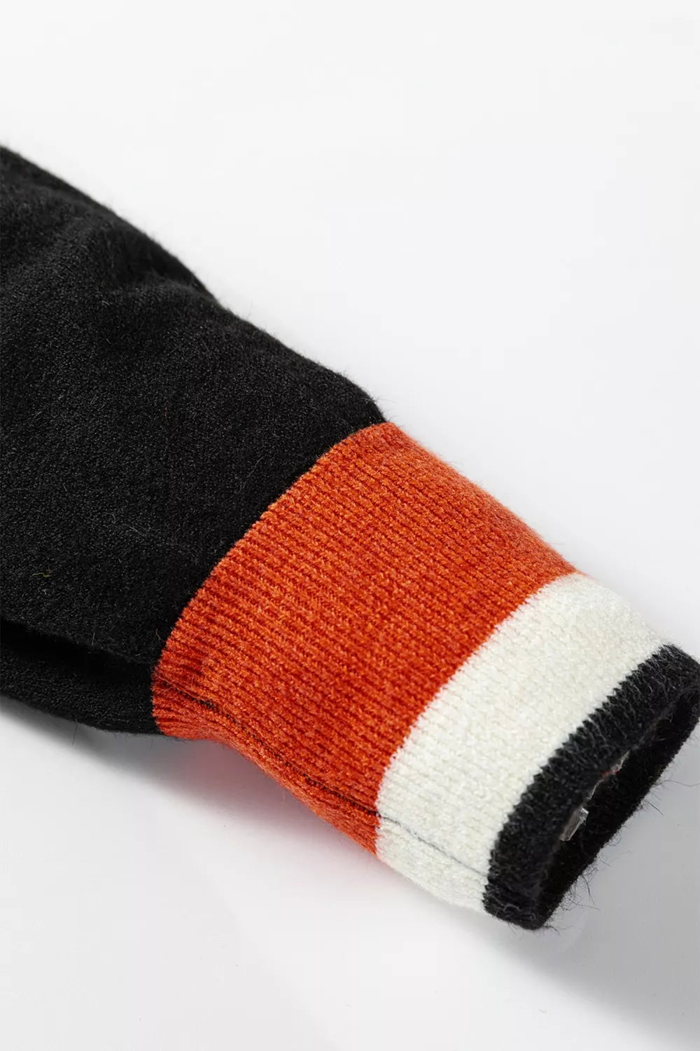 Contrast Striped Trim V Neck Varsity Sweater