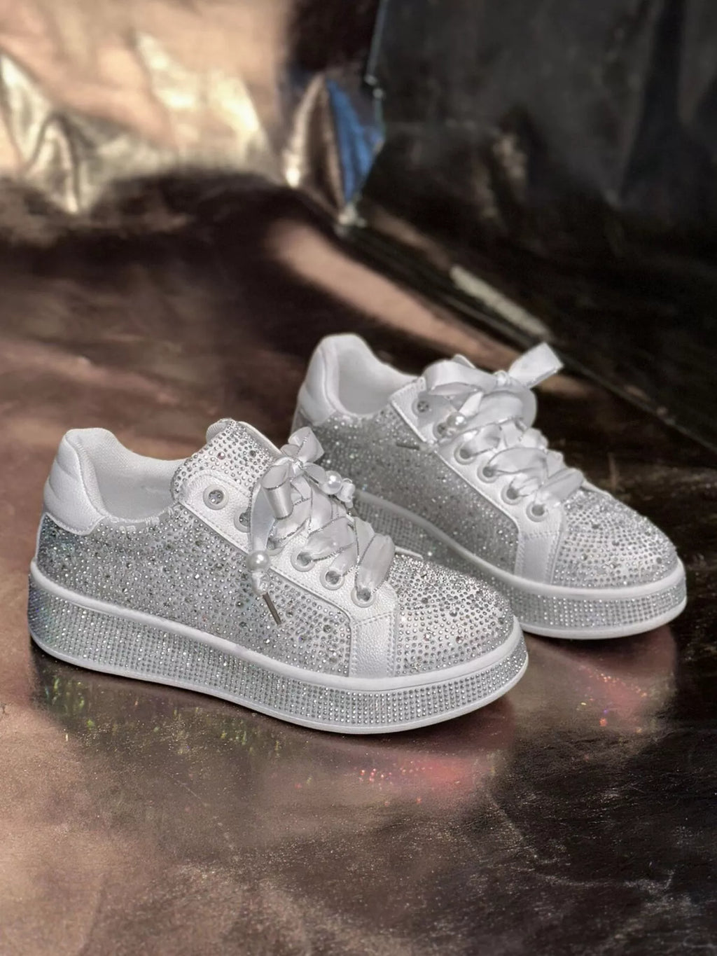 Round Toe Rhinestone Sneakers