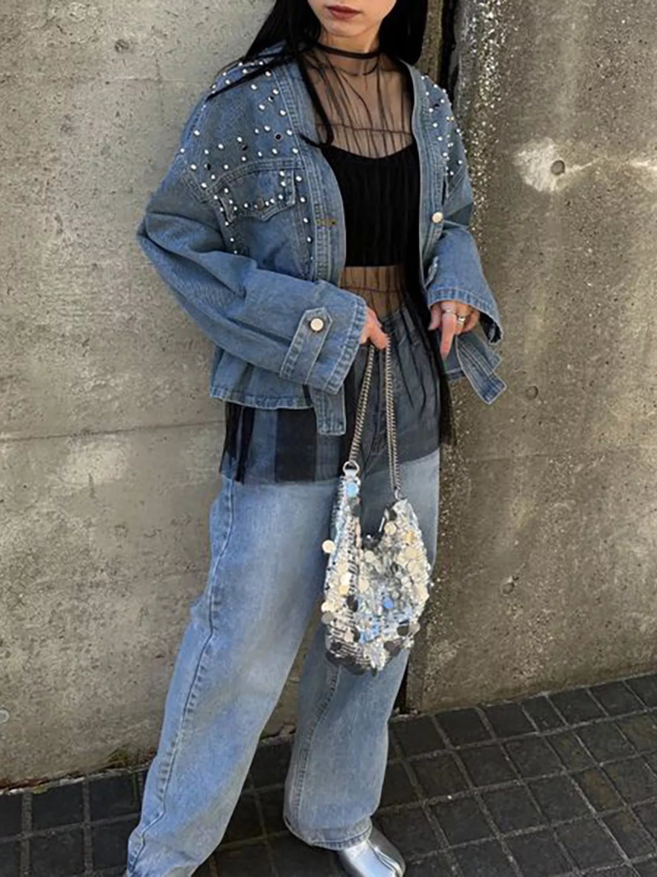 Studded Button Up Denim Jacket