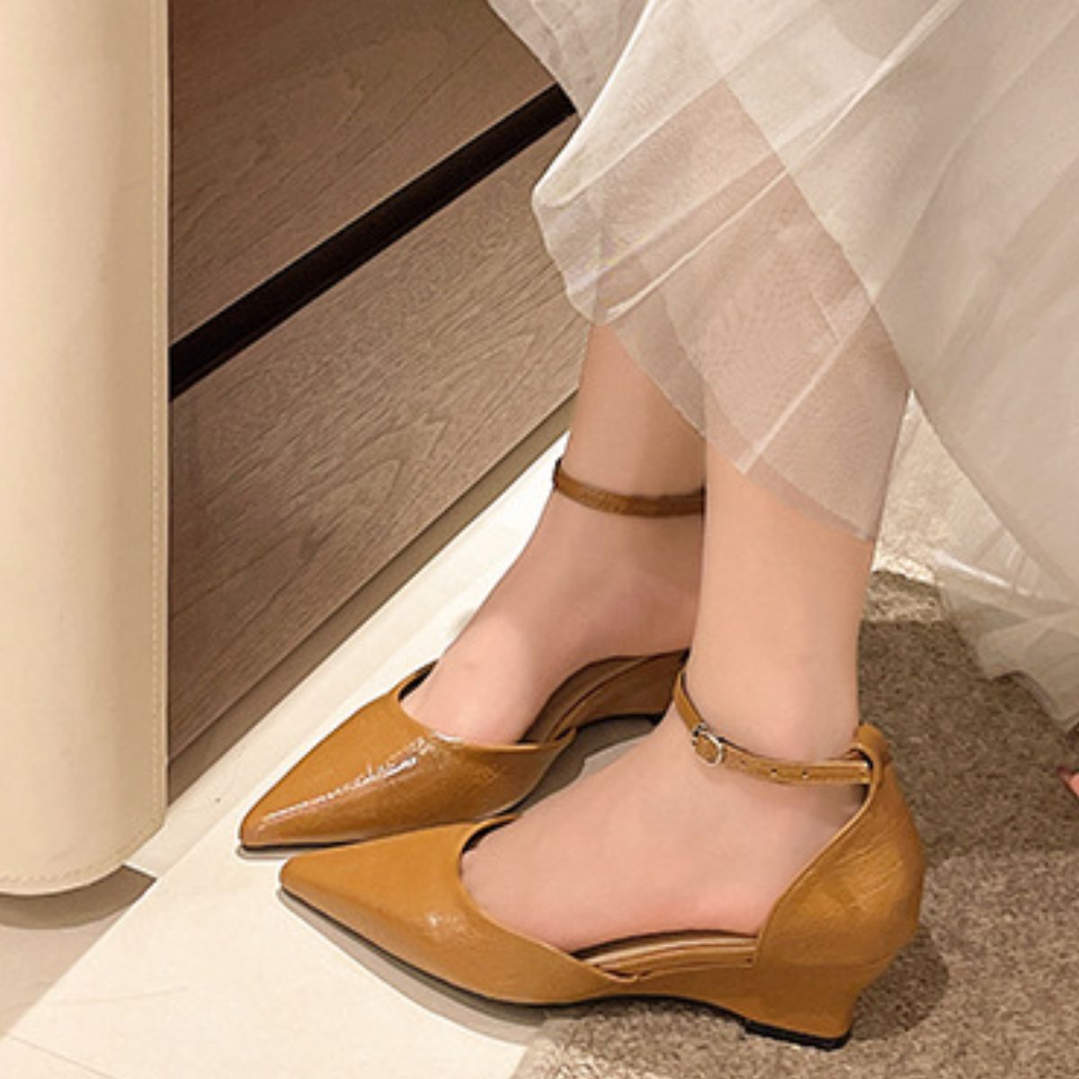 Pointed-Toe Ankle Strap Pumps