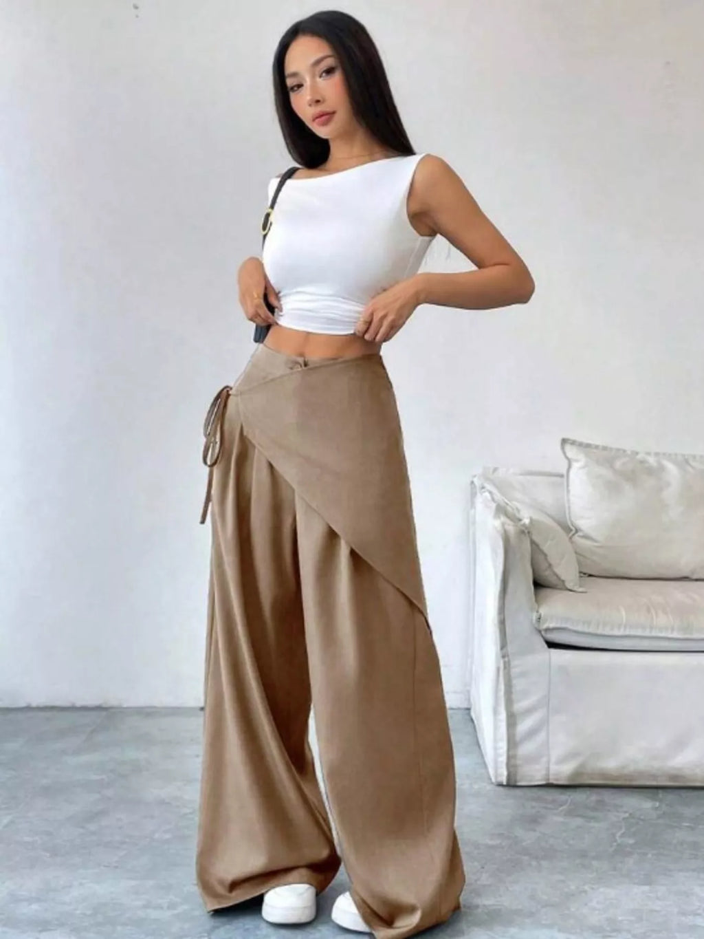 Wrap-Front Wide-Leg Pants