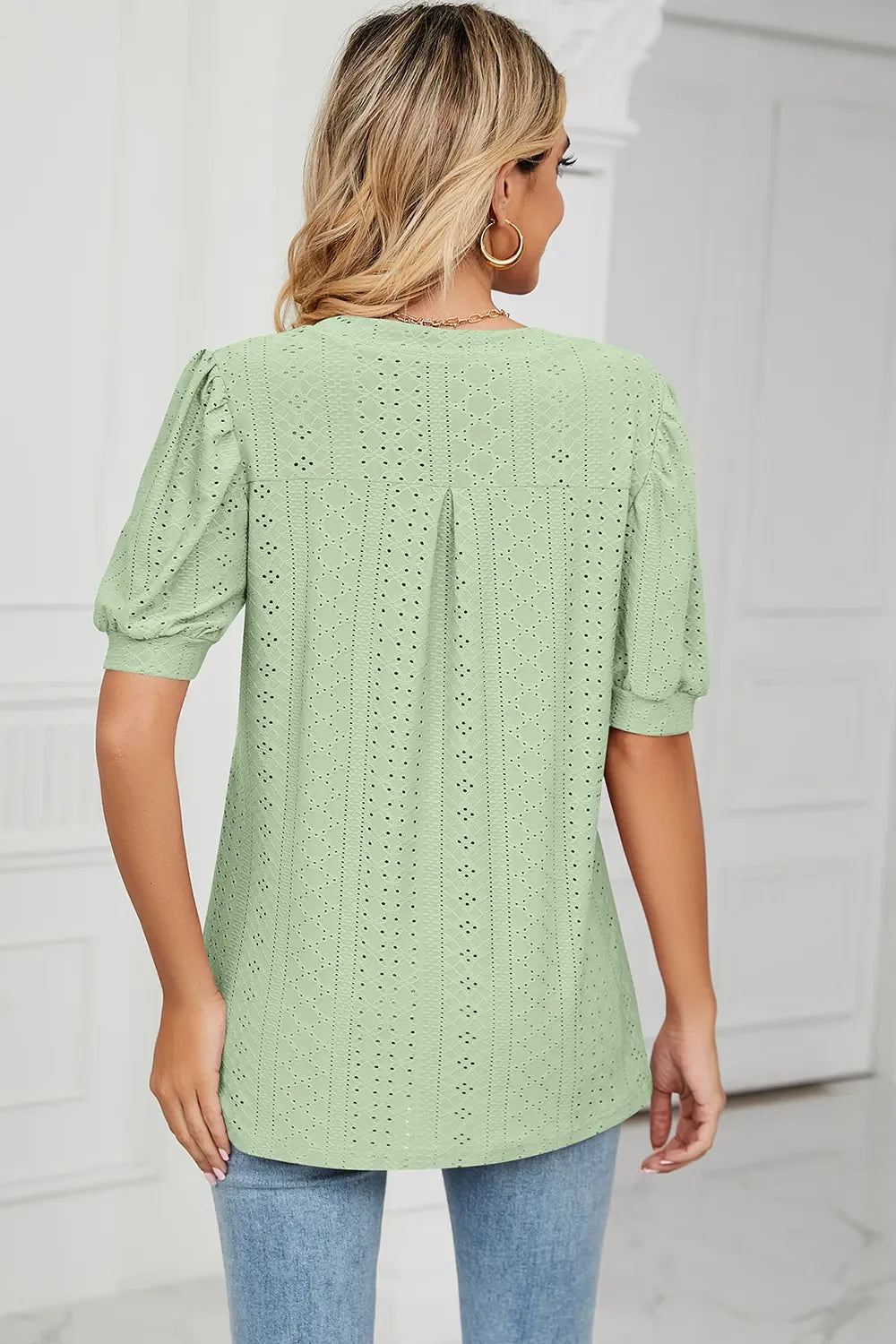 Eyelet Notched Short Sleeve T-Shirt