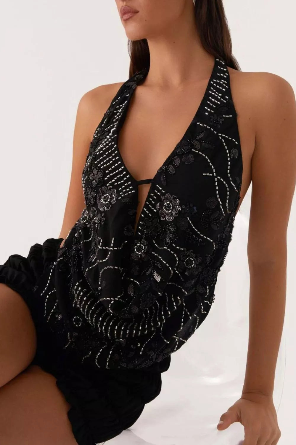 Bead Embellished Halter Neck Tank