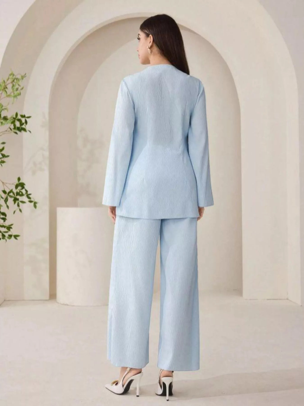 Shell Button Long Sleeve Shirt and Pants Set