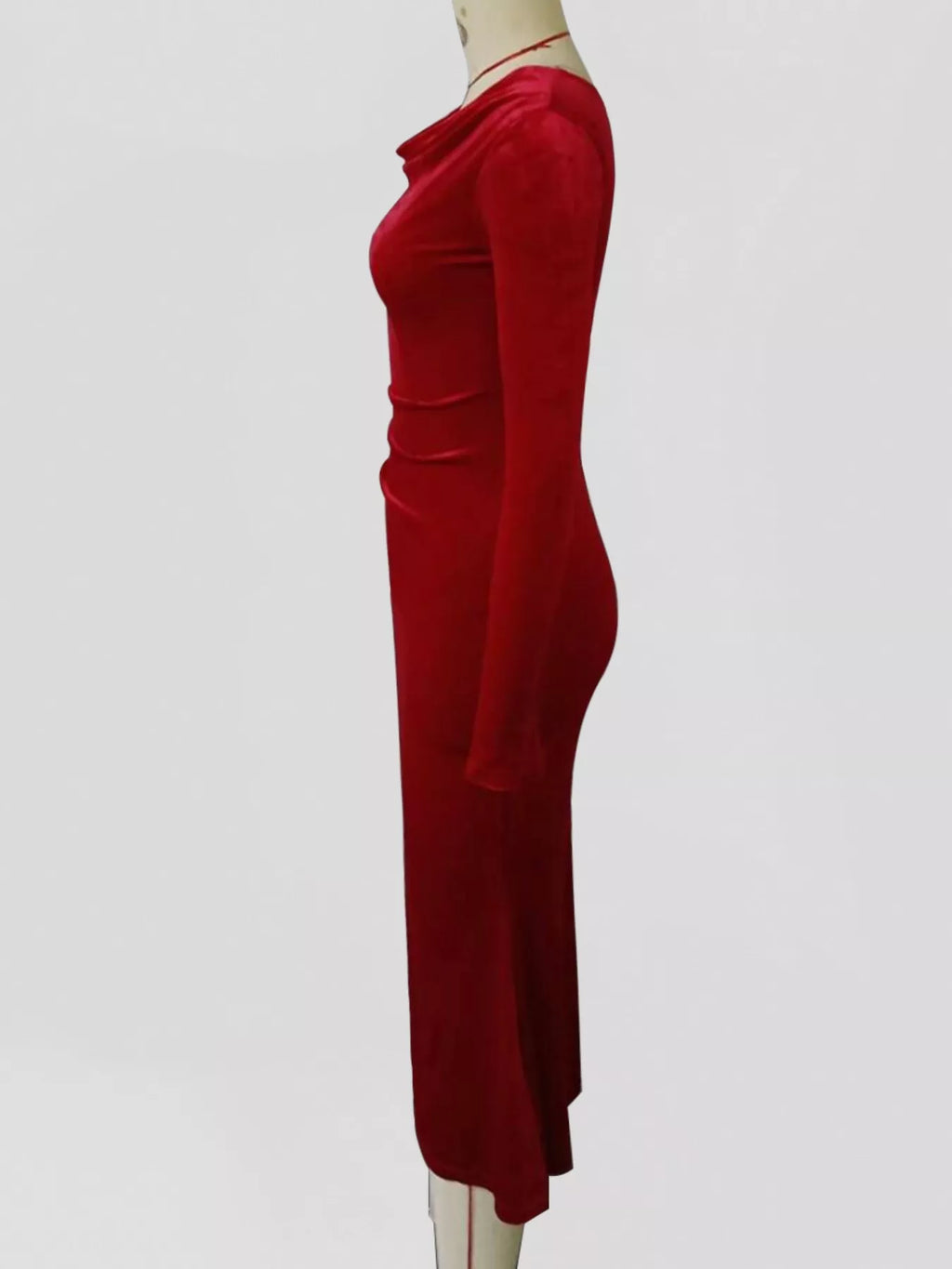 Velvet Cowl Neck Long Sleeve Midi Dress