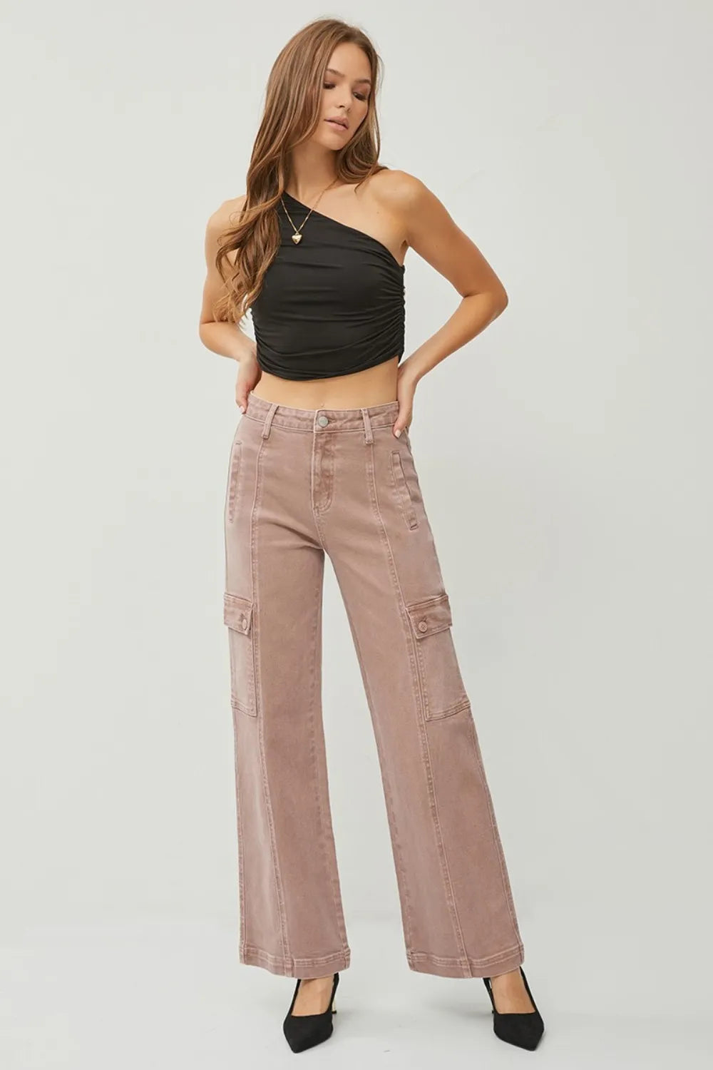 RISEN Full Size High Rise Wide Leg Cargo Jeans