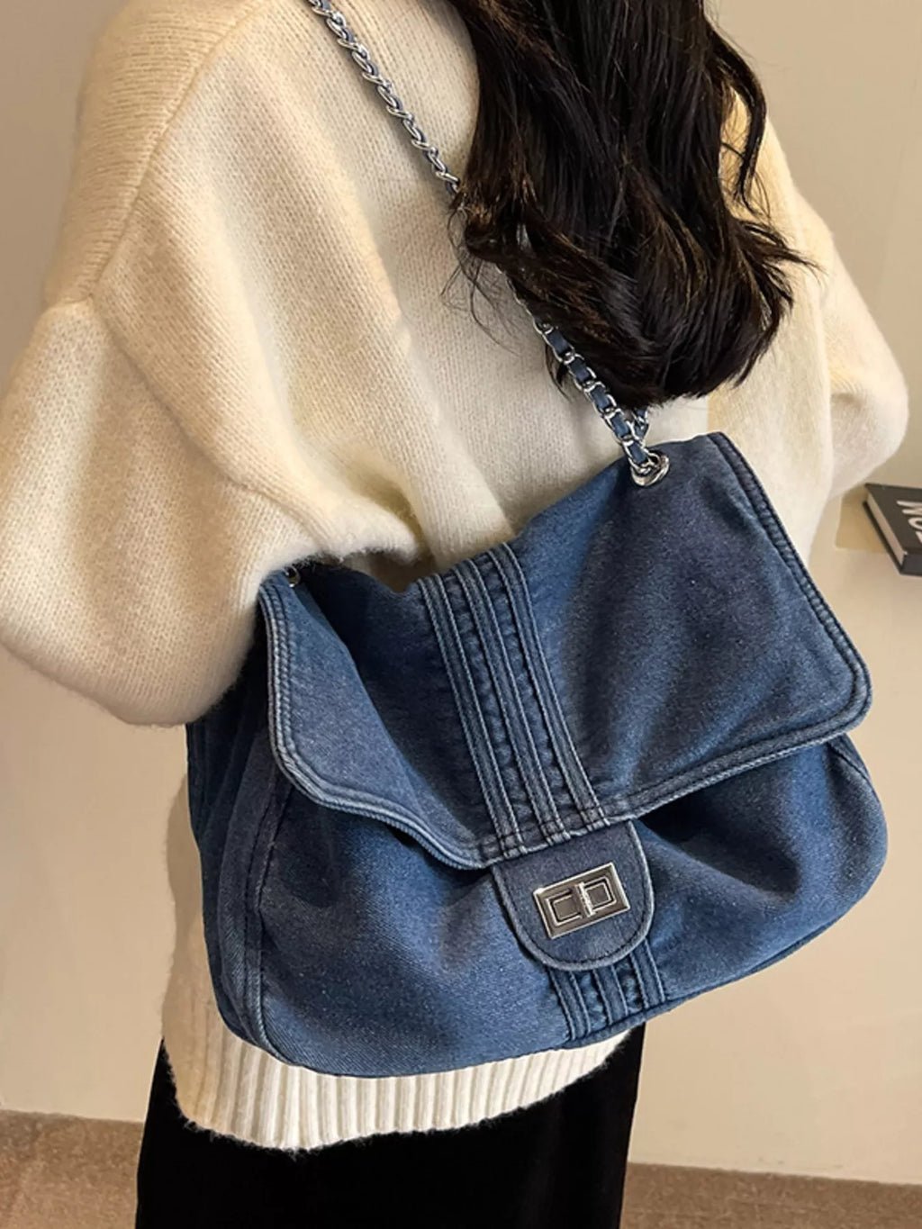 Denim Flap Chain Shoulder Bag