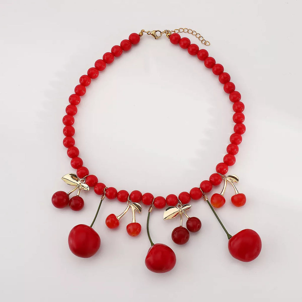 Cherry Charm Beaded Statement Necklace