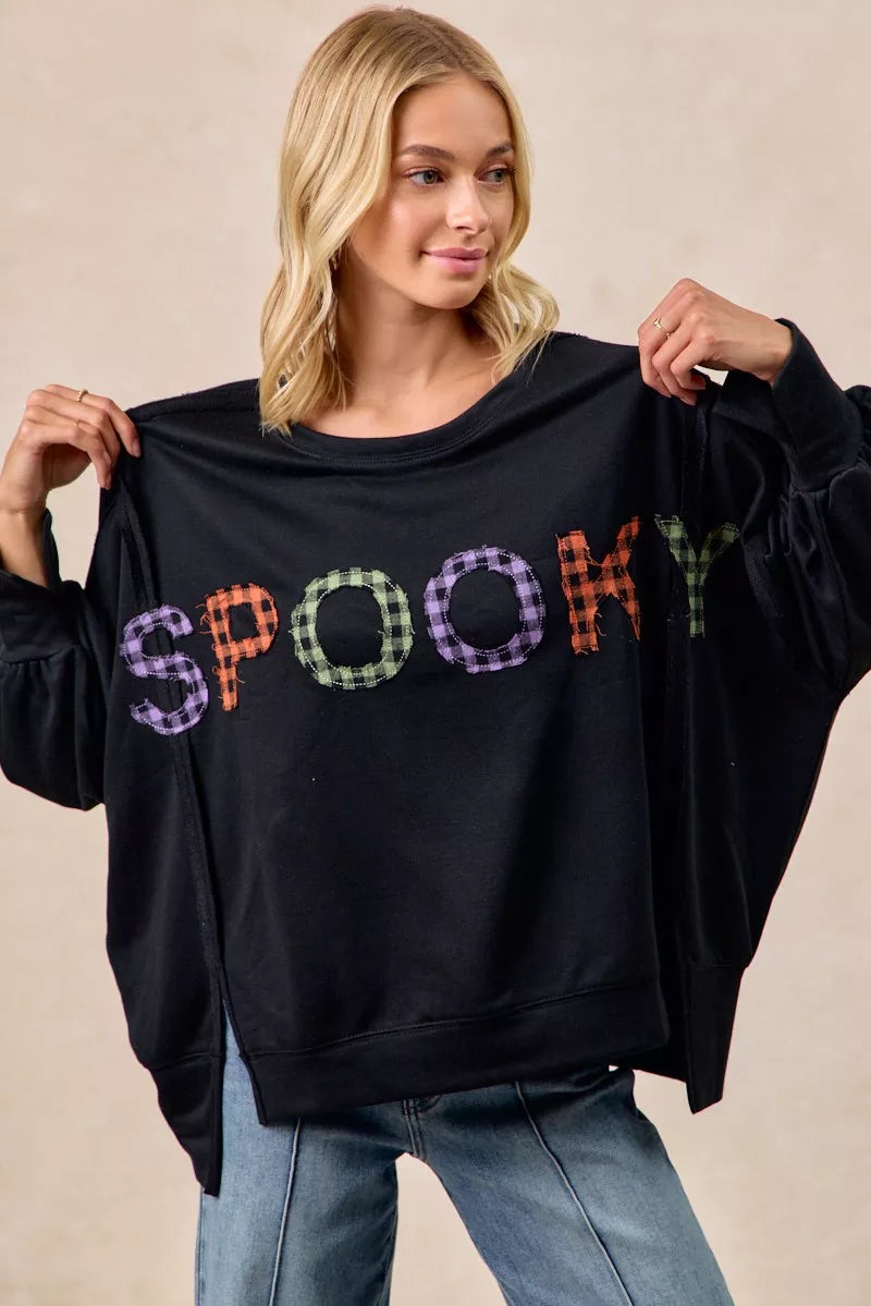 BiBi Spook Plaid Letter Print Oversized Sweatshirt