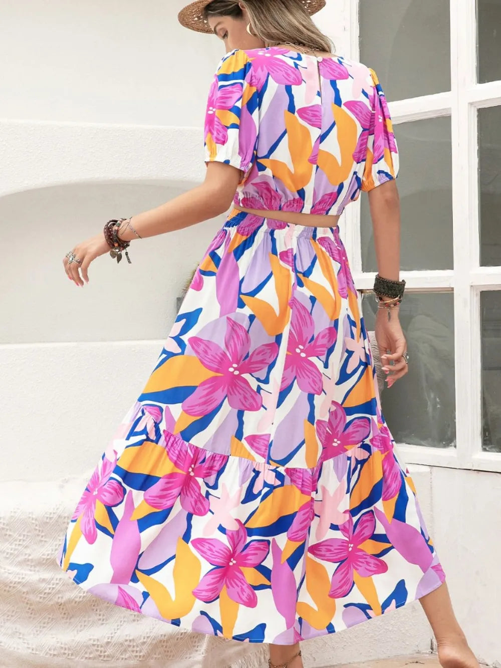 Printed Round Neck Top and Skirt Set
