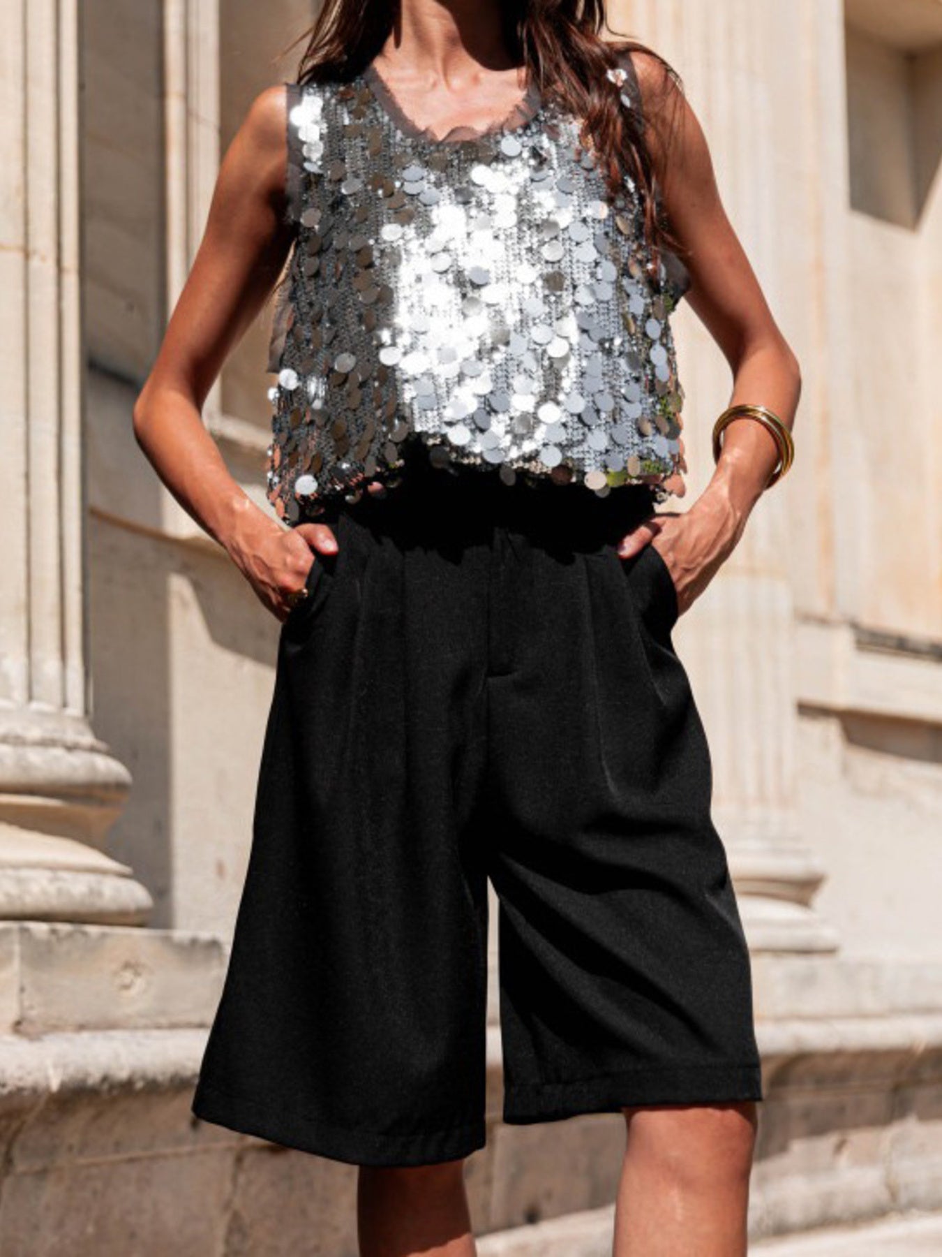 Sequin Round Neck Tank