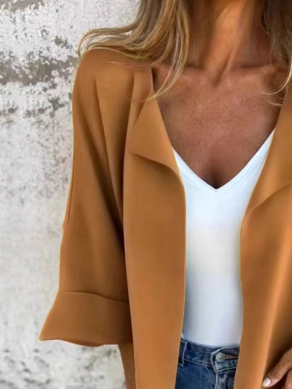 Full Size Open Front 3/4 Sleeve Cardigan Plus Size
