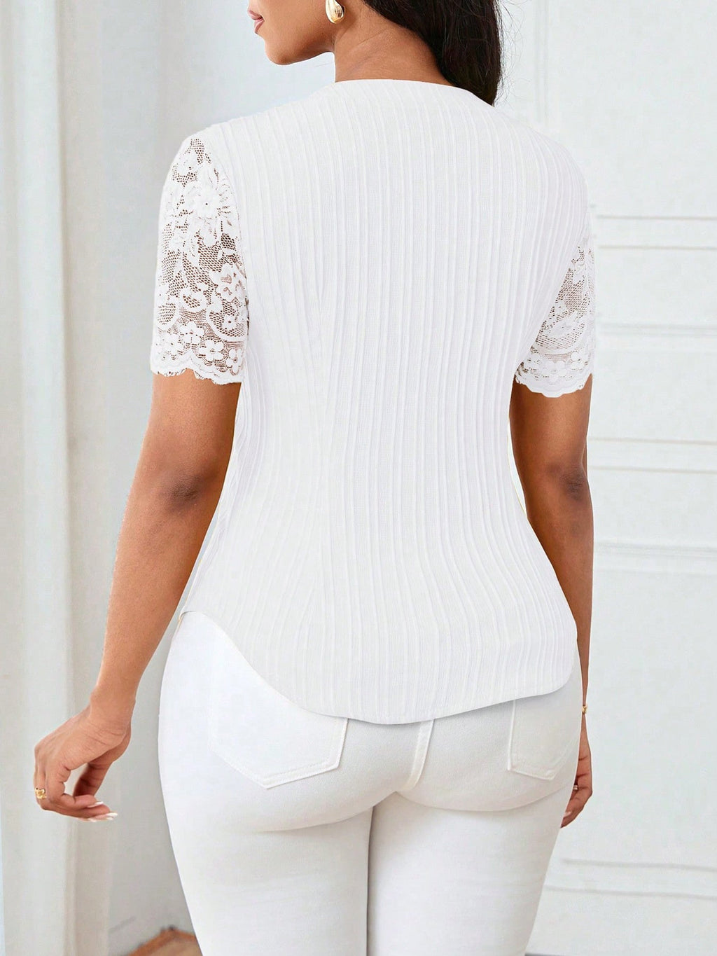 Lace Sleeve Button Up Shirt