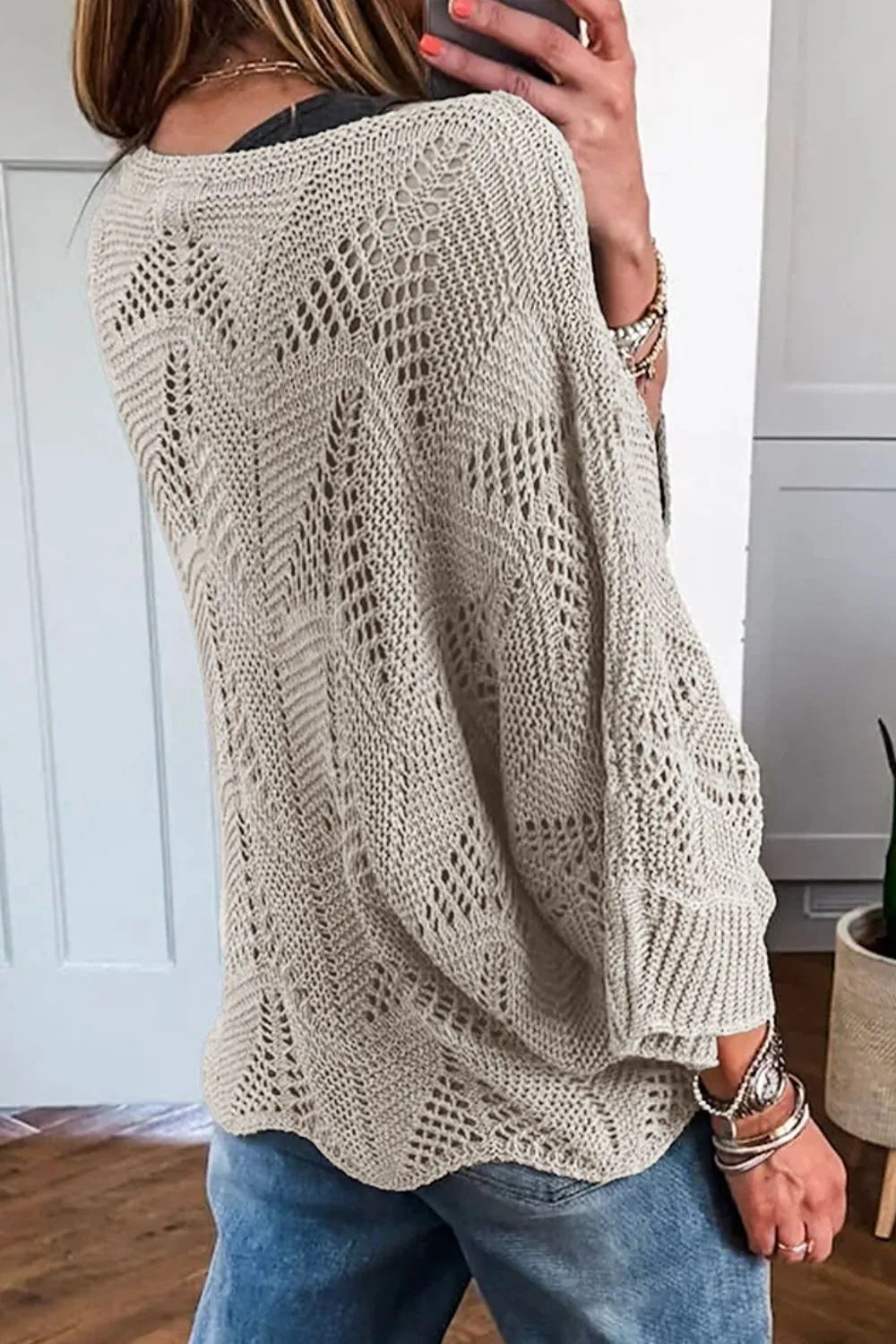Openwork Round Neck Knit Top