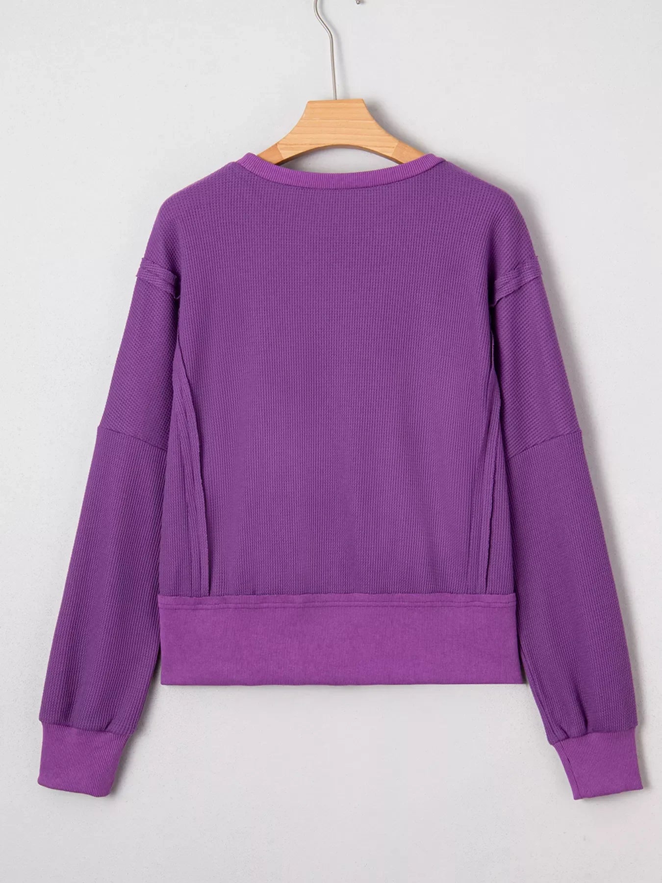 Solid Color Raw Seam Patchwork Ribbed Drop Shoulder Sweatshirt