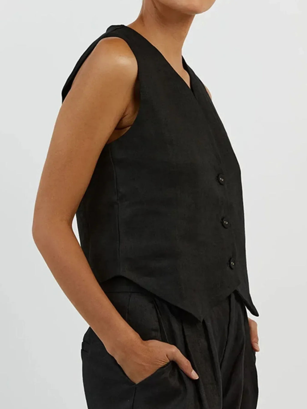 Full Size V-Neck Vest and Wide Leg Pants Set Plus Size