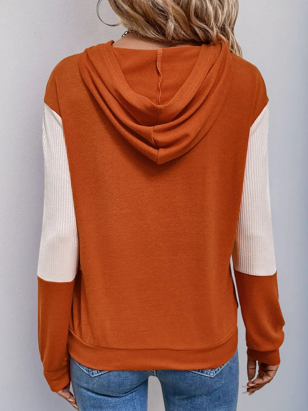Perfee Contrast Long Sleeve Hoodie