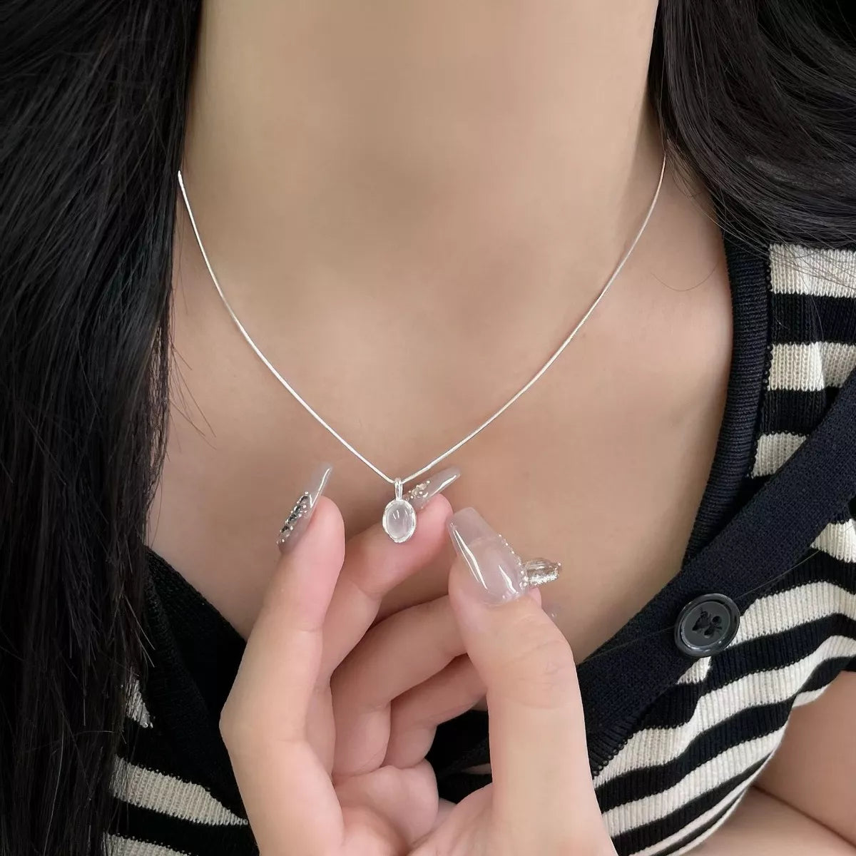 925 Sterling Silver Agate Pendant Necklace