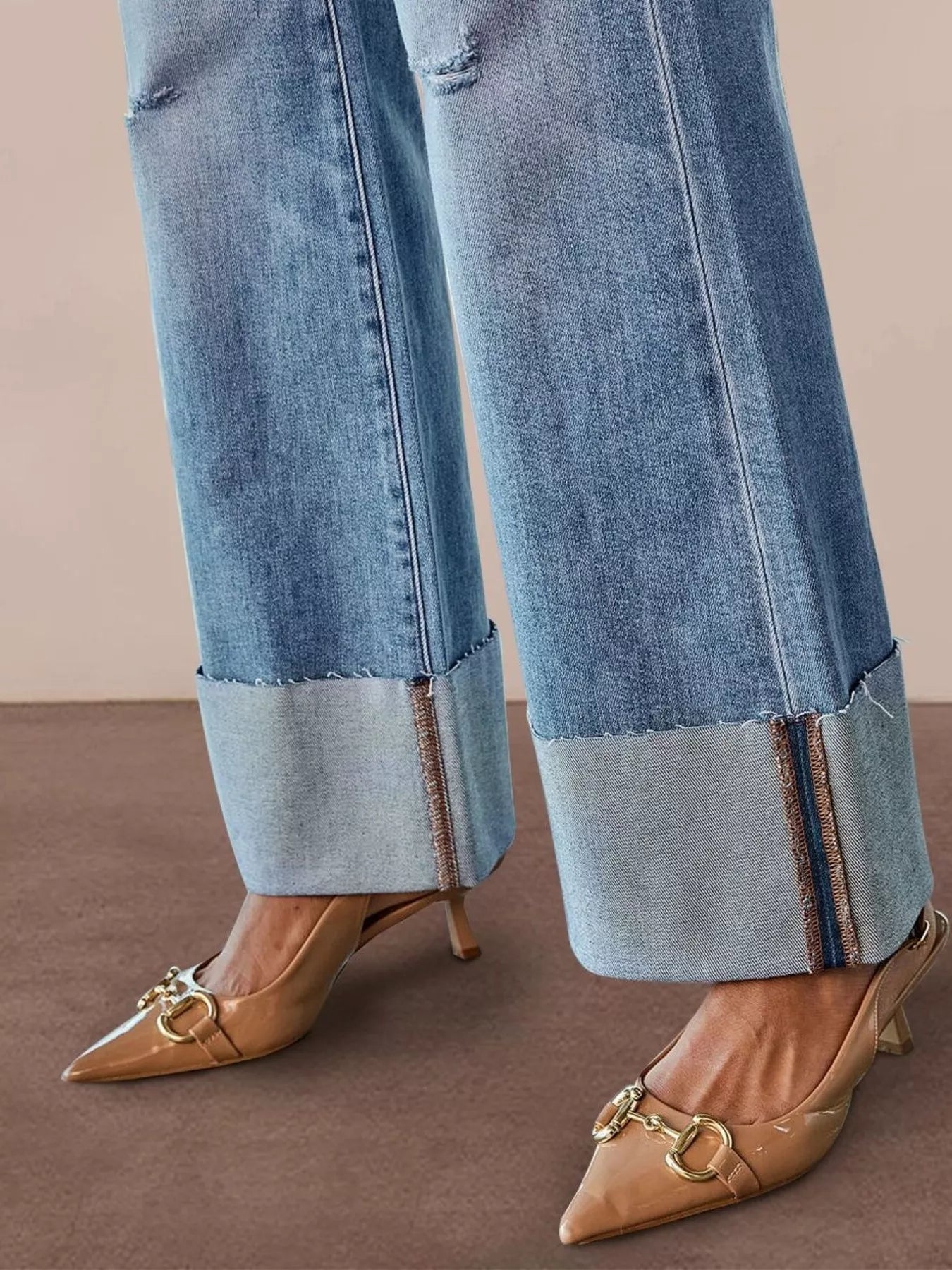 Distressed High-Waisted Flare Jeans