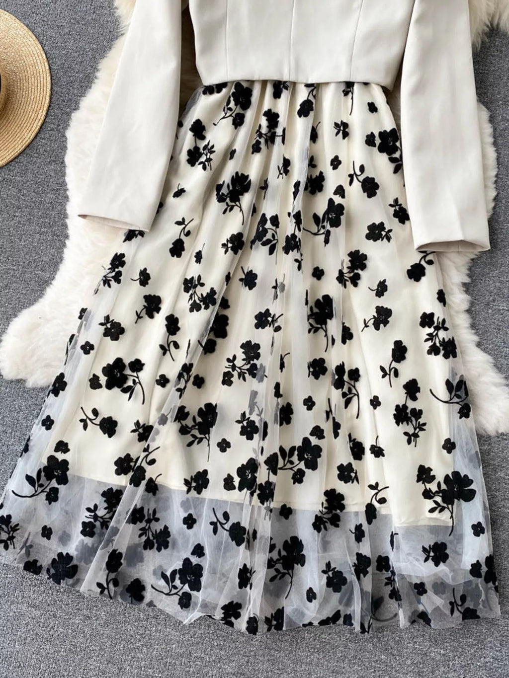Floral Mesh Dress & Blazer Set