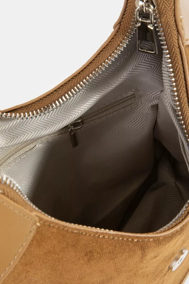 Fame Leather Accent Suede Crescent Shoulder Bag