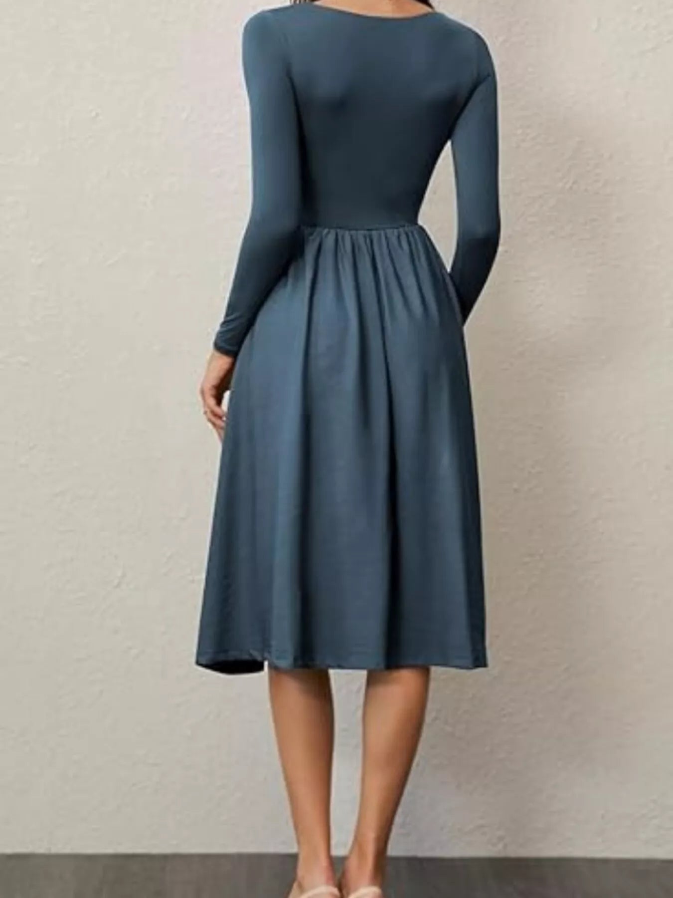 Square Neck Long Sleeve Midi Dress