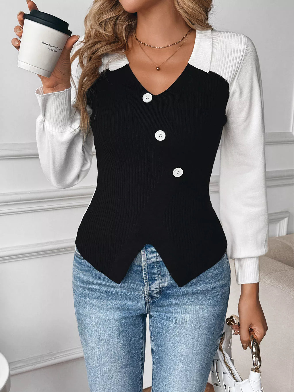 Color Block V-Neck Sweater