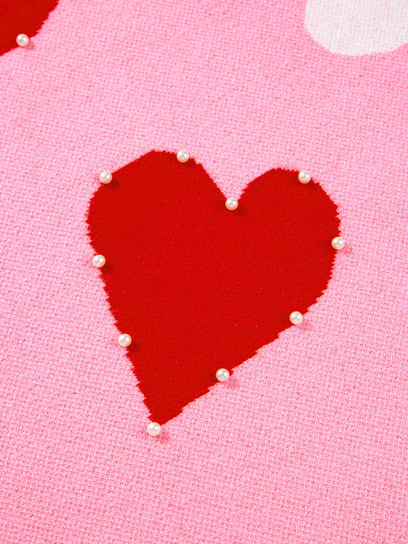 Pearl Embellished Heart Pattern Valentines Day Sweater