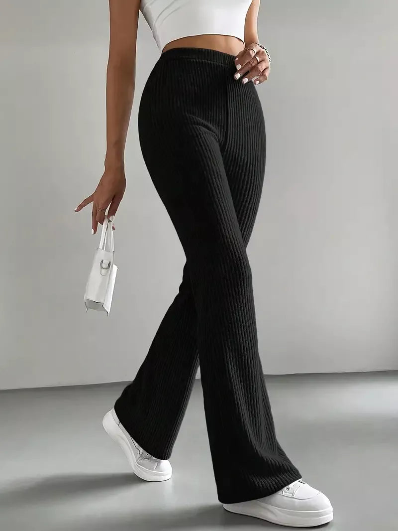 Ribbed Knit High Waist Flare Pants