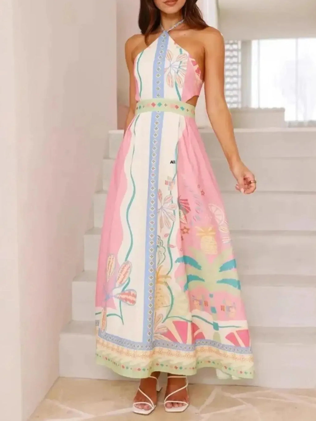 Halter Neck Printed Maxi Dress