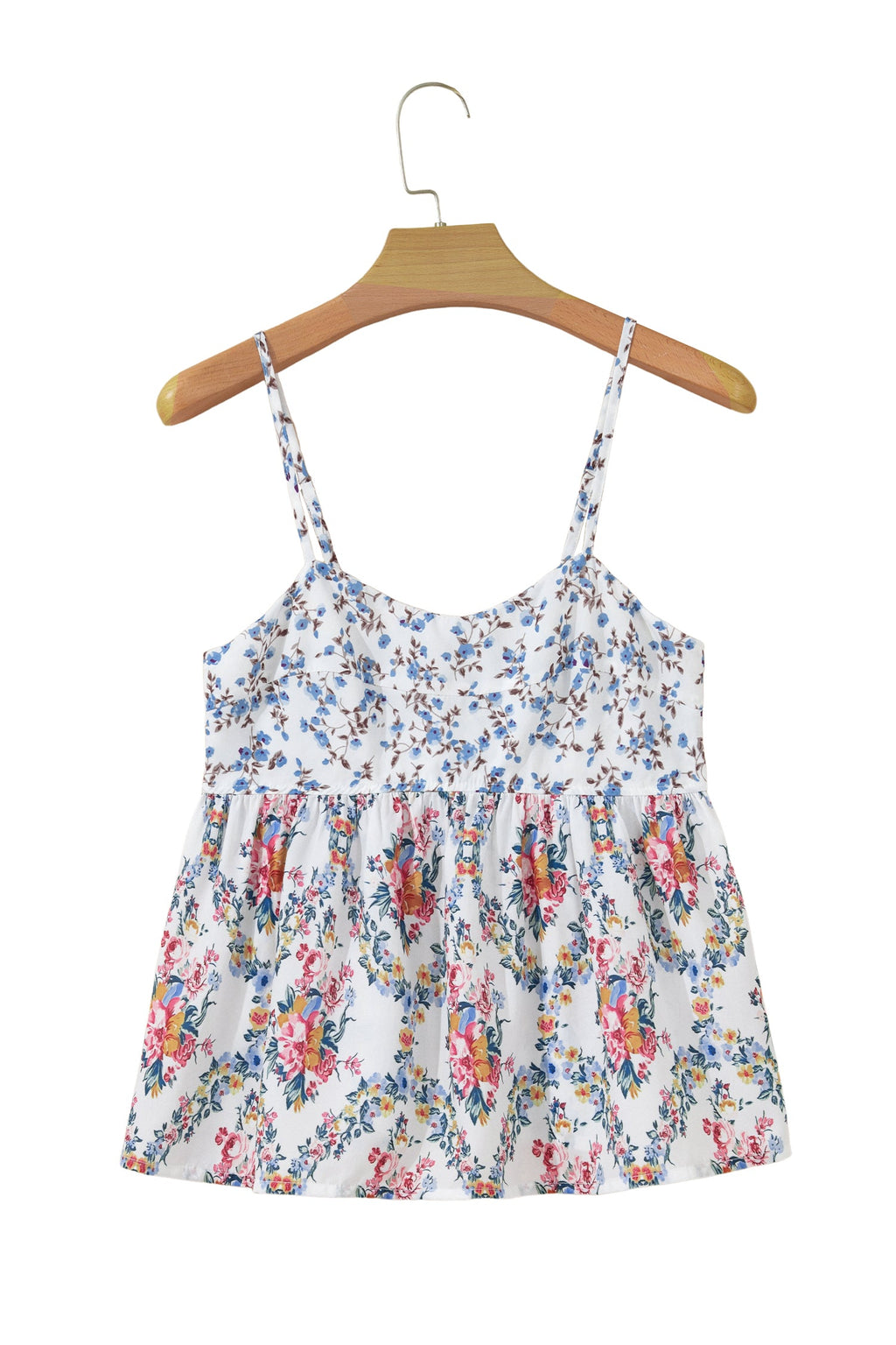 Floral Patchwork Spaghetti Strap Babydoll Top