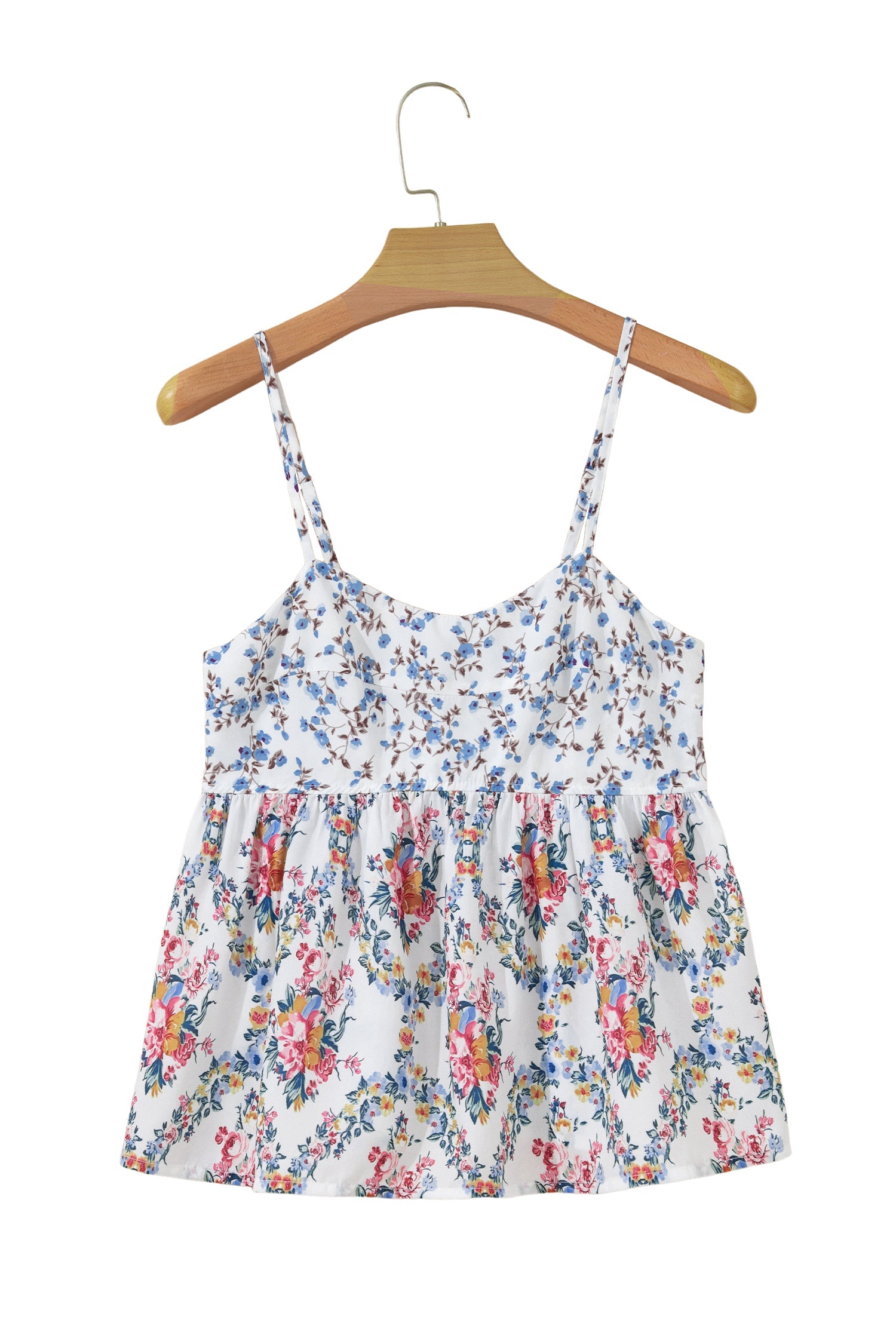 Floral Patchwork Spaghetti Strap Babydoll Top
