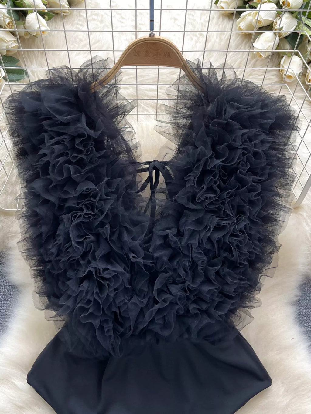 Ruffle Trim Sleeveless Bodysuit