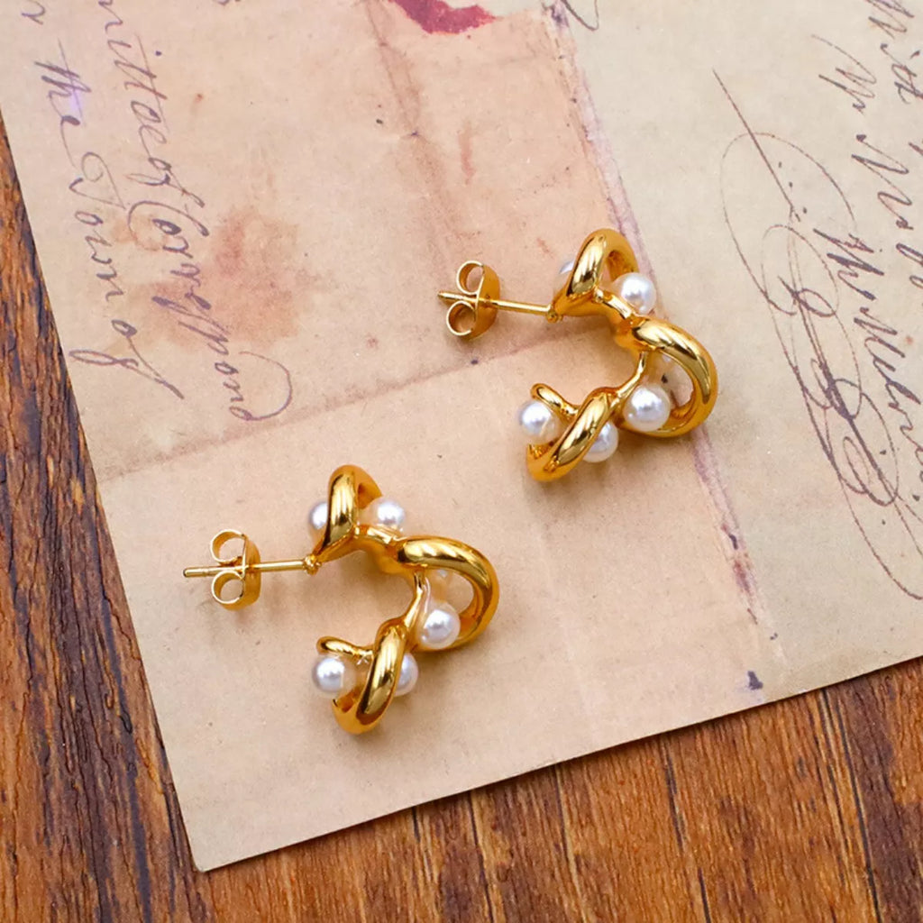 18K Gold-Plated Pearl Earrings