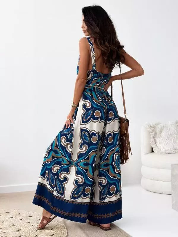 Printed Spaghetti Strap Wide-Leg Jumpsuit