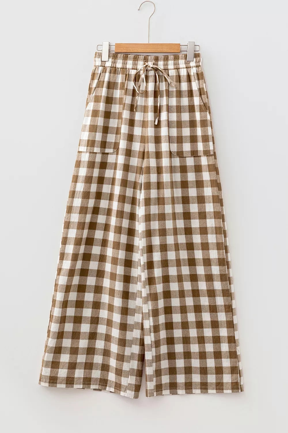 Gingham Plaid Tie Elastic Waist Shift Pants