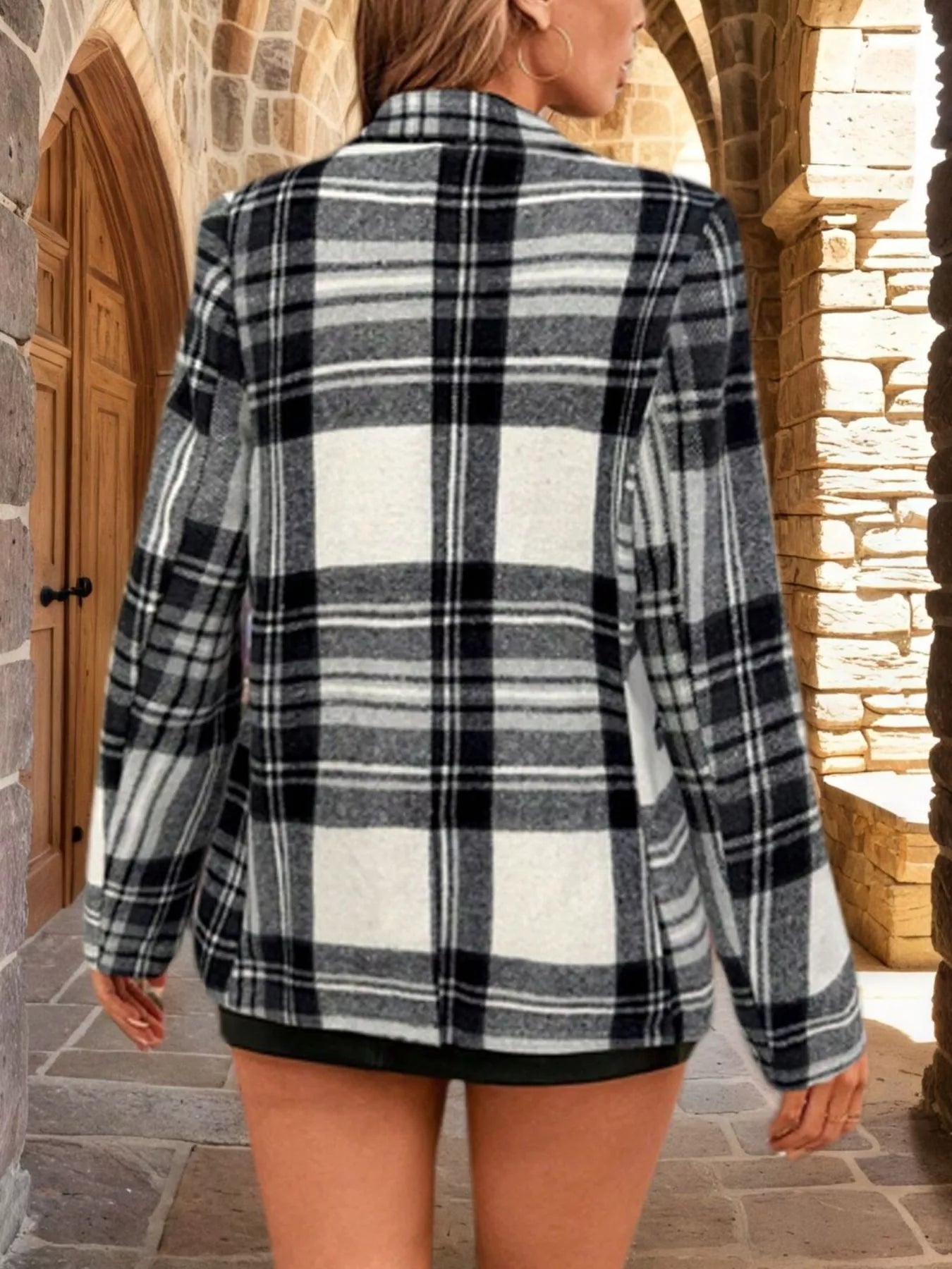 Christmas Plaid Single-Button Blazer
