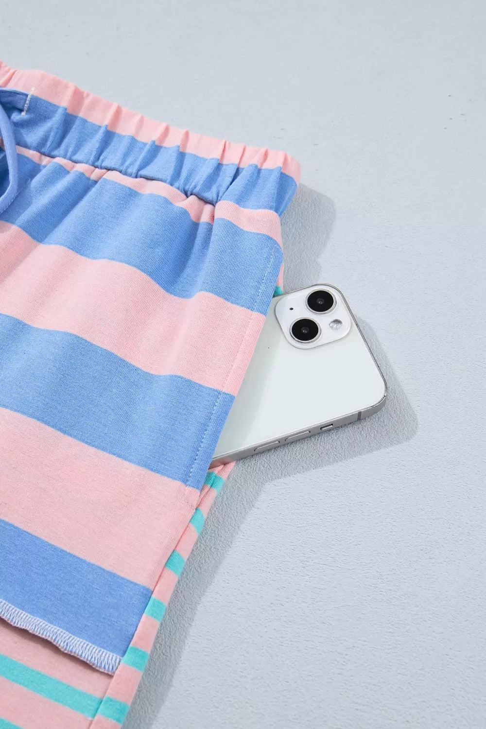 Stripe Exposed Seam Mixed Patchwork Loose Short Set
