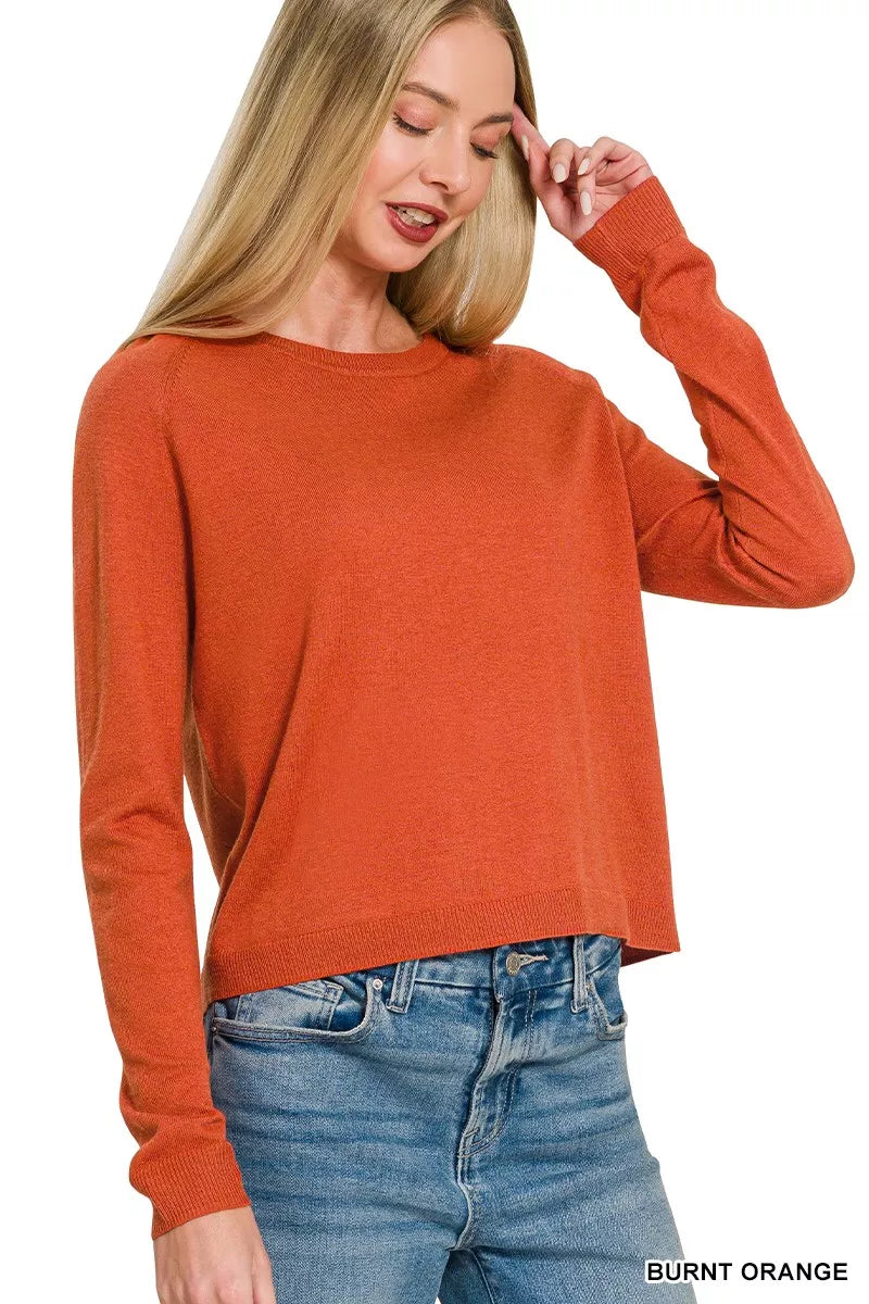Zenana Lightweight Wool Blend Round Neck Sweater