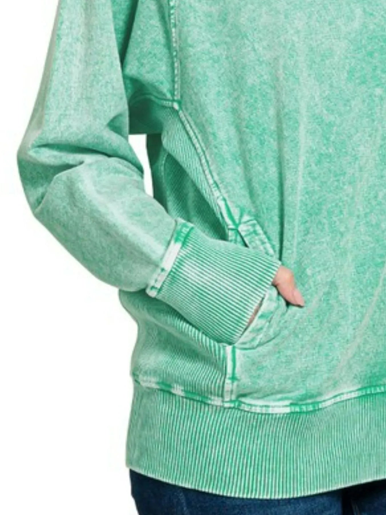 Zenana Halo Snow Washed French Terry Round Neck Sweatshirt