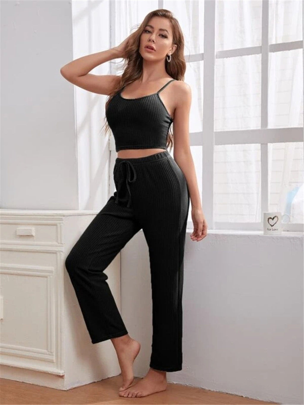 Scoop Neck Cami & Pants & Cardigan Set