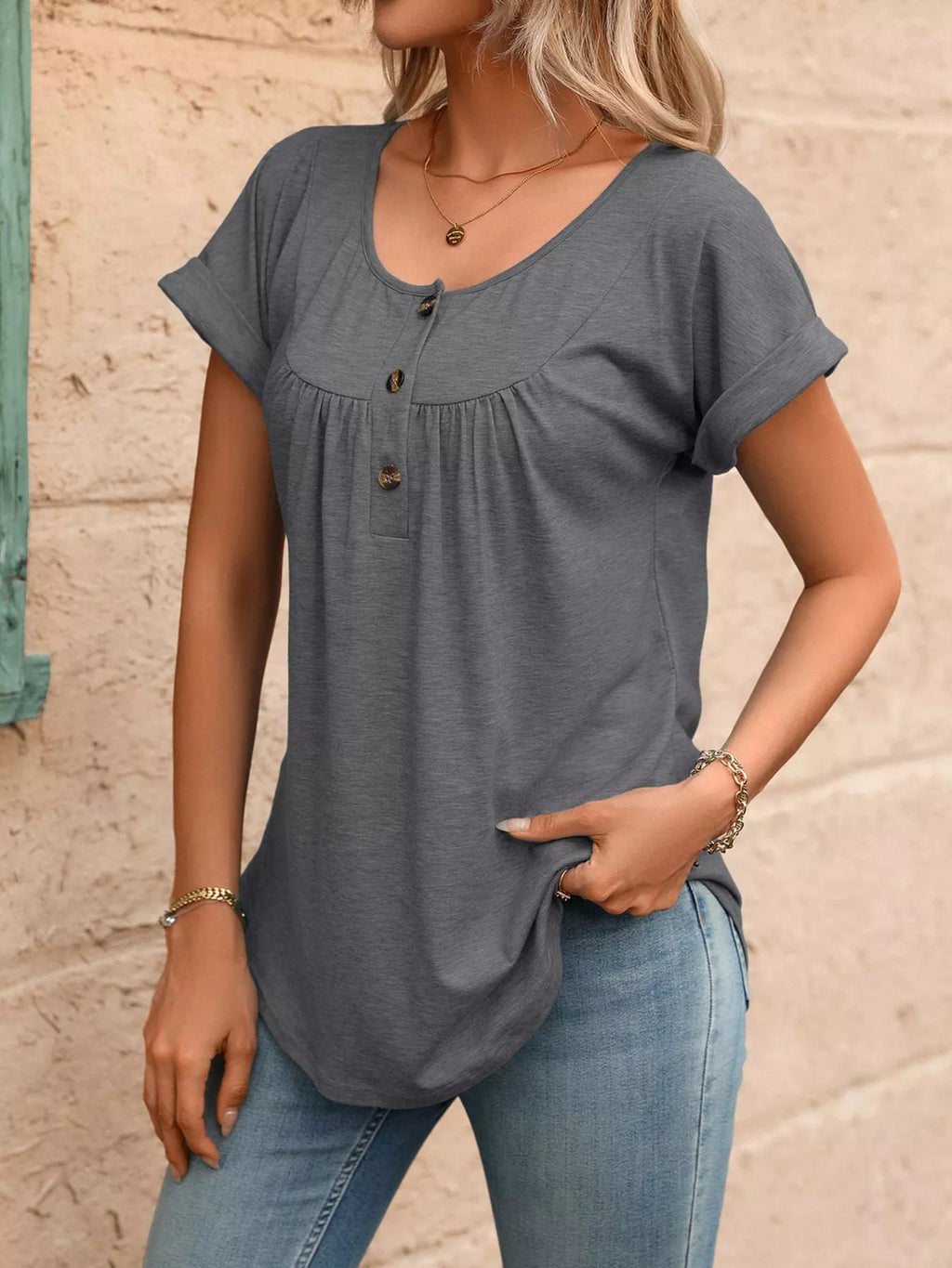 Casual Button Detail Henley T-Shirt